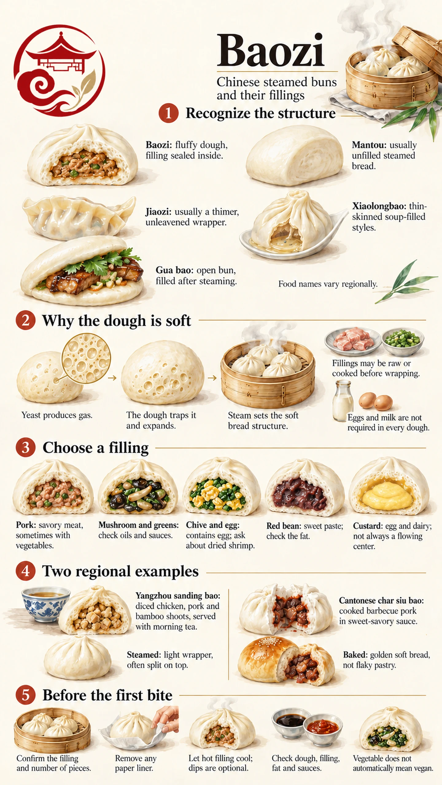 Baozi Infographic Comparing Bun Types Fillings and Ordering Tips