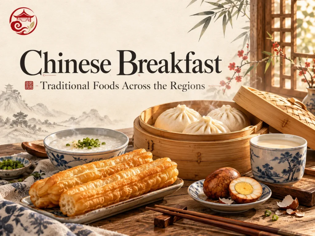 Desayuno chino con bollos al vapor masa frita leche de soja congee y huevos de té