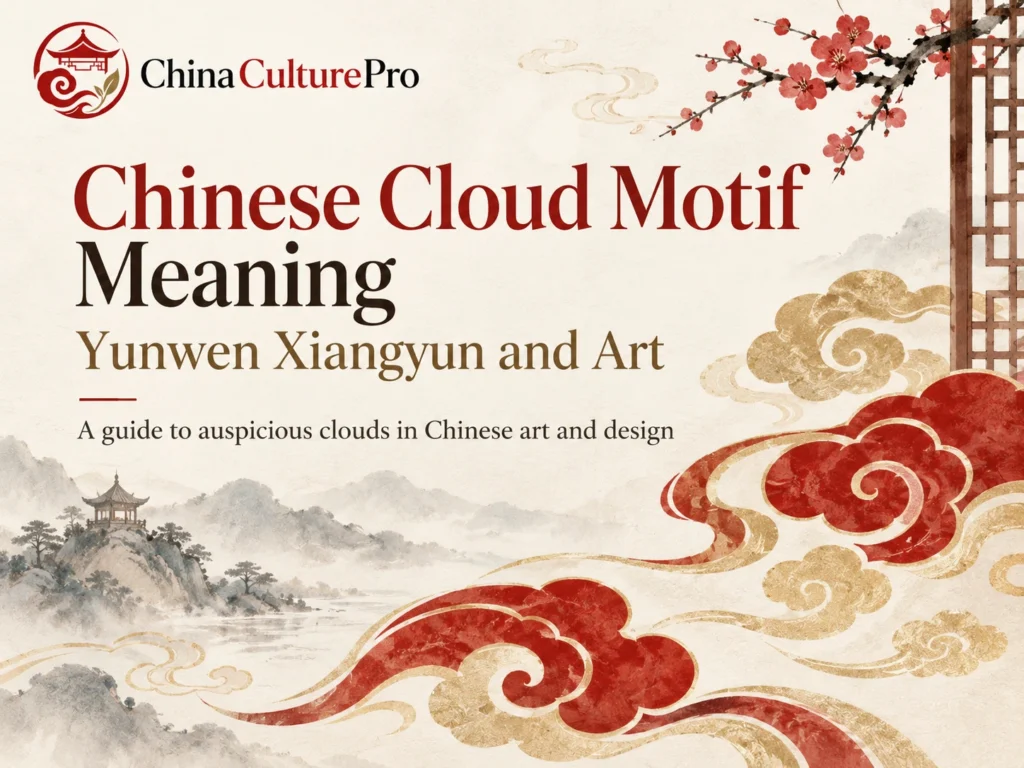 Signification du motif chinois de nuages yunwen xiangyun et art avec des nuages auspicieux rouges et dorés