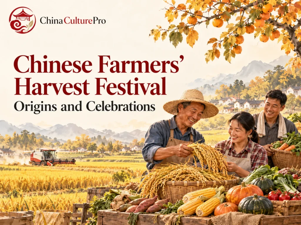Chinese Farmers Harvest Festival with autumn produce and modern farming
