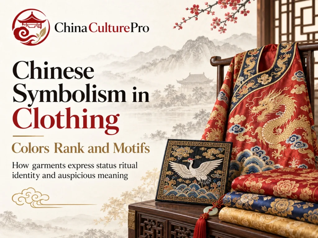 Symbolisme chinois dans l’habillement couleurs rang et motifs avec robes traditionnelles au dragon et insignes de rang brodés