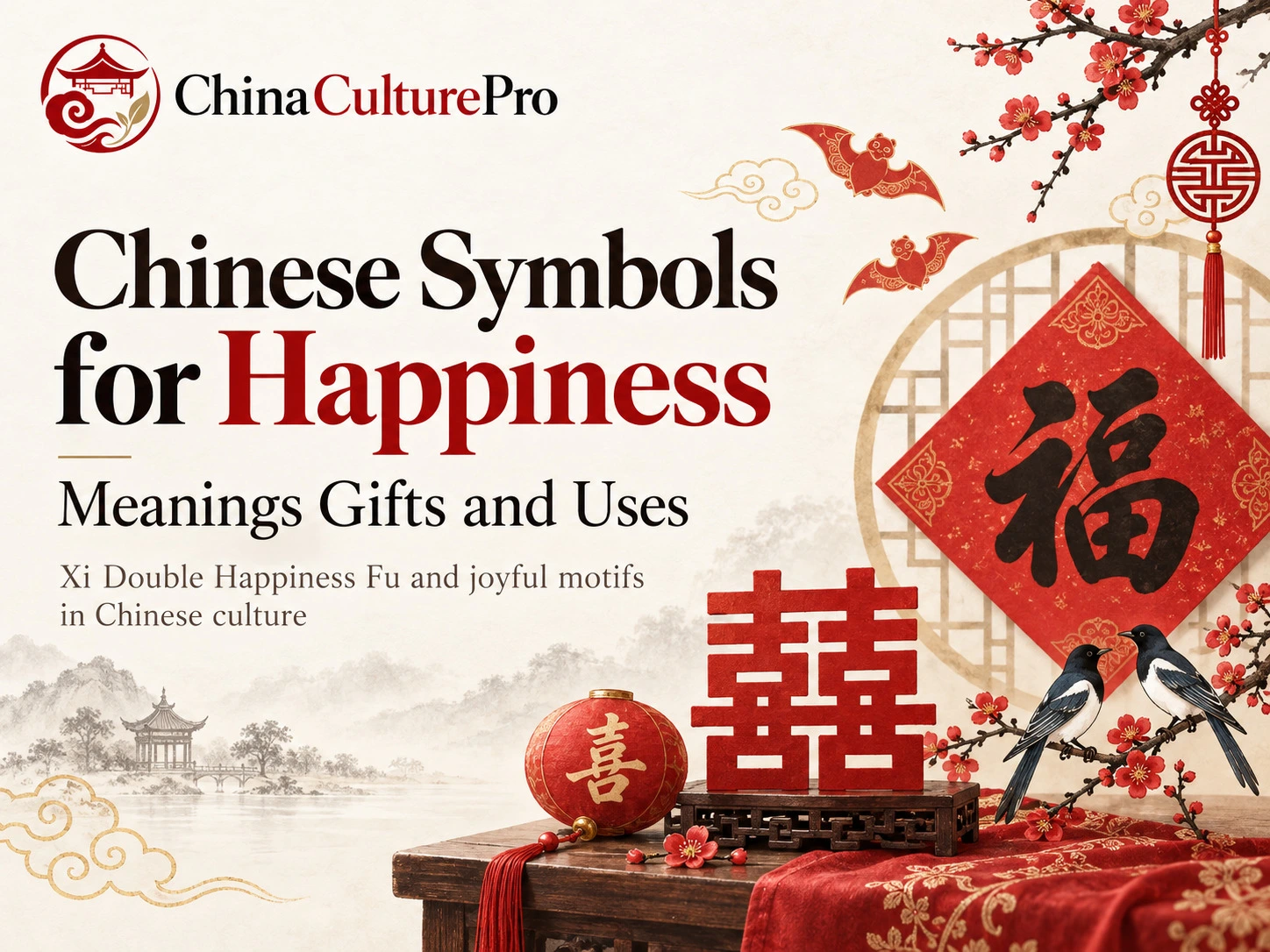 Symboles chinois du bonheur significations cadeaux et usages avec Fu Double Bonheur pies et décorations traditionnelles