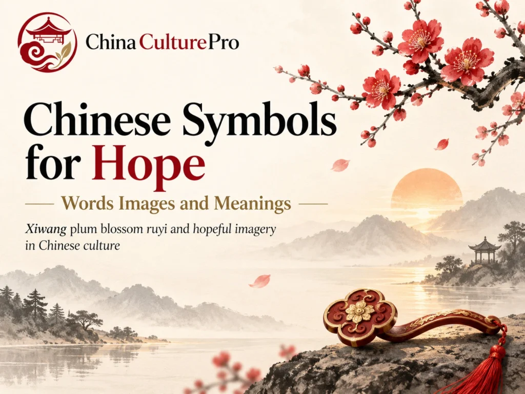 Chinese Symbols for Hope Words Images and Meanings Featuring Plum Blossoms Sunrise and Ruyi Symbol