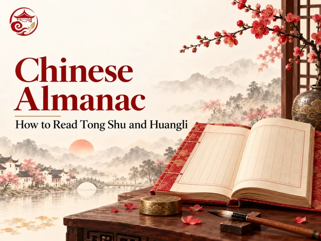 Chinese almanac Tong Shu and Huangli with an open reference book