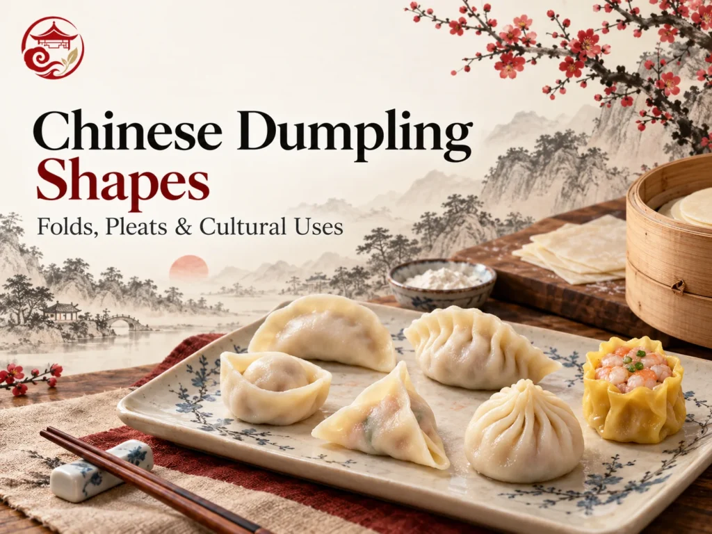 Bentuk dumpling Tionghoa dengan kulit polos berlipat dan berkerut