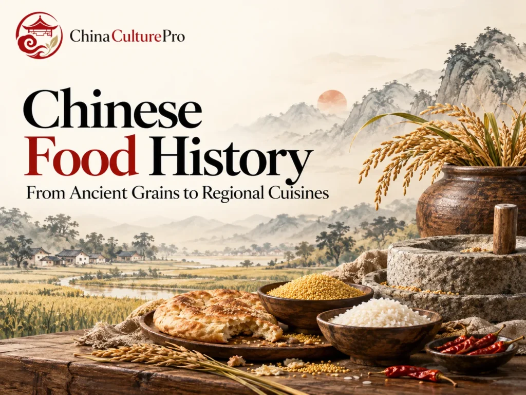 Historia de la comida china con cereales antiguos y tradiciones culinarias regionales
