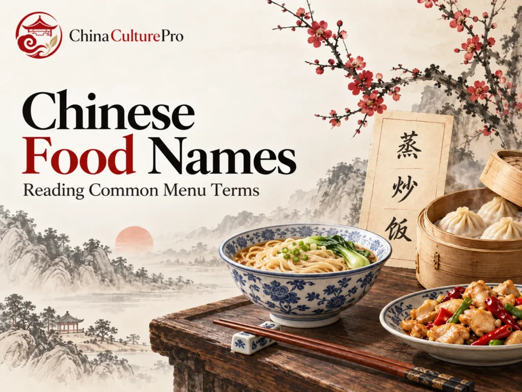 Chinese food names with noodles dumplings and common menu terms