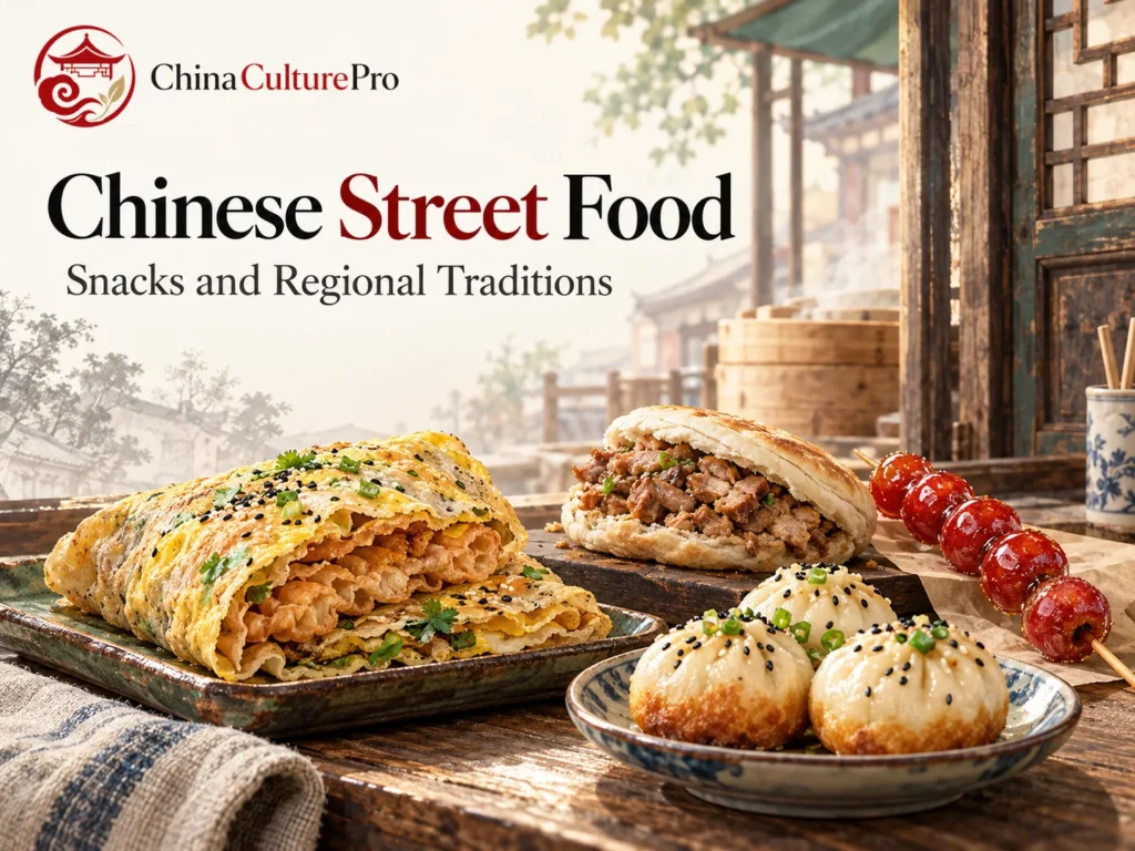 Kuliner kaki lima China dengan jianbing roujiamo shengjian dan tanghulu