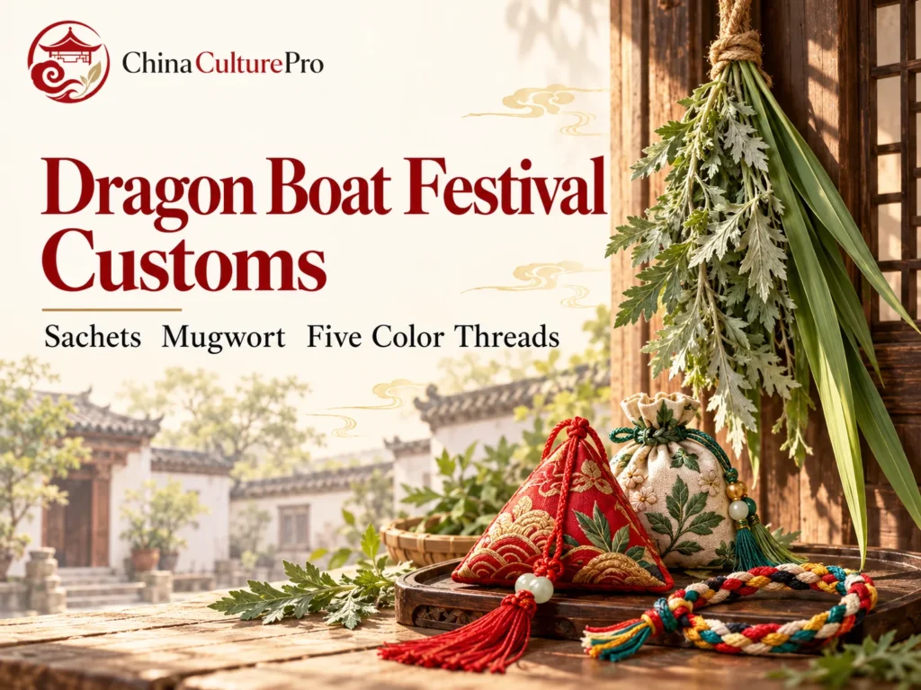 Coutumes de la fête des Bateaux-Dragons avec sachets, armoise et fils aux cinq couleurs