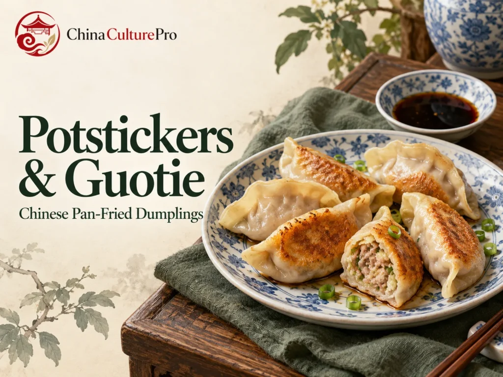 Potstickers Guotie Chinese Pan Fried Dumplings with Crispy Bottoms