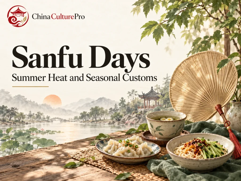 Sanfu days with a summer fan dumplings noodles and community tea