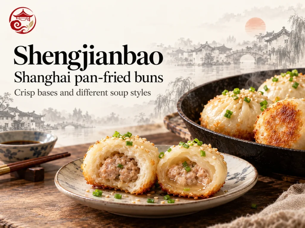 上海生煎包，底部香脆並包有多汁豬肉餡