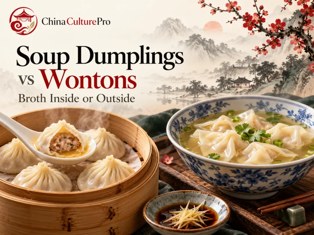 Soup Dumplings vs Wontons with Broth Inside and Outside