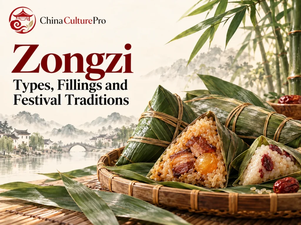 Zongzi dengan bungkusan nasi berdaun dan isian manis serta gurih